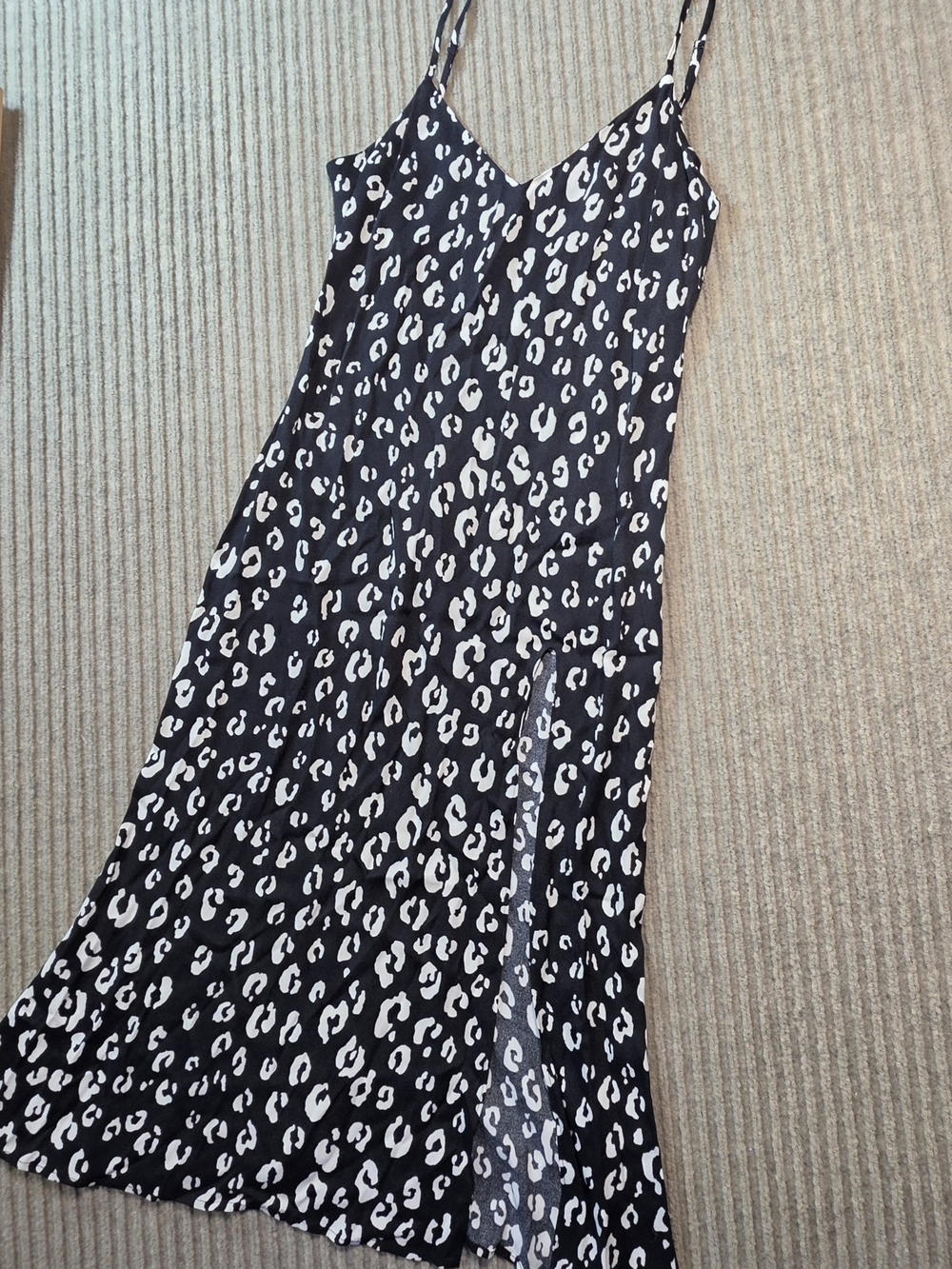 Reformation Crimini Slip Dress Sz 4 Womens Black Leopard High Slit Slip Midi